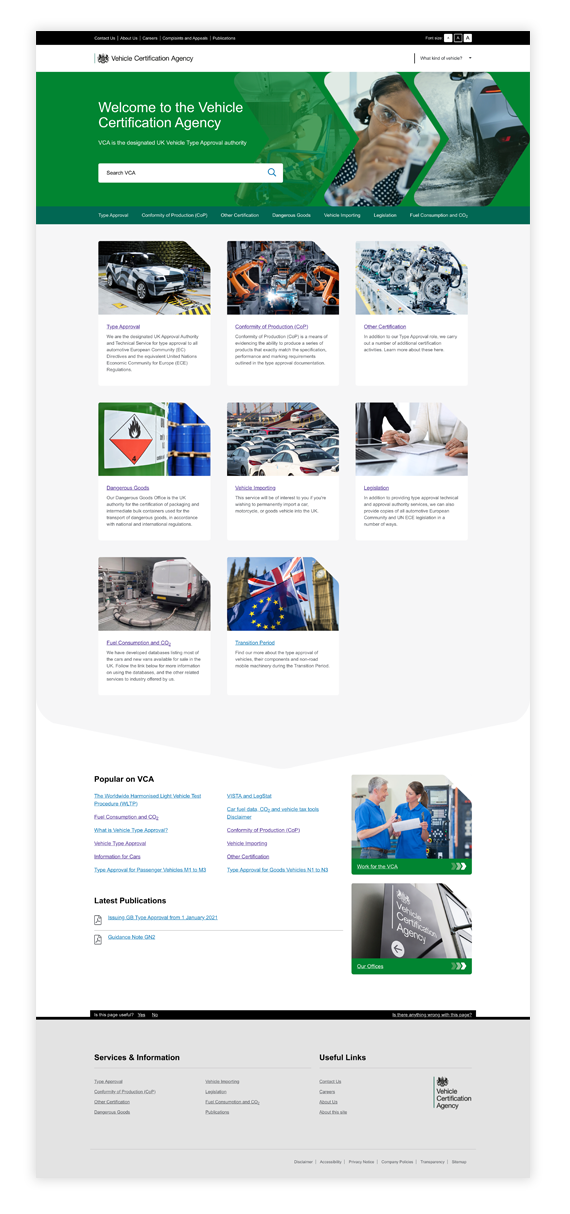 Vehicle Certification Agency Website